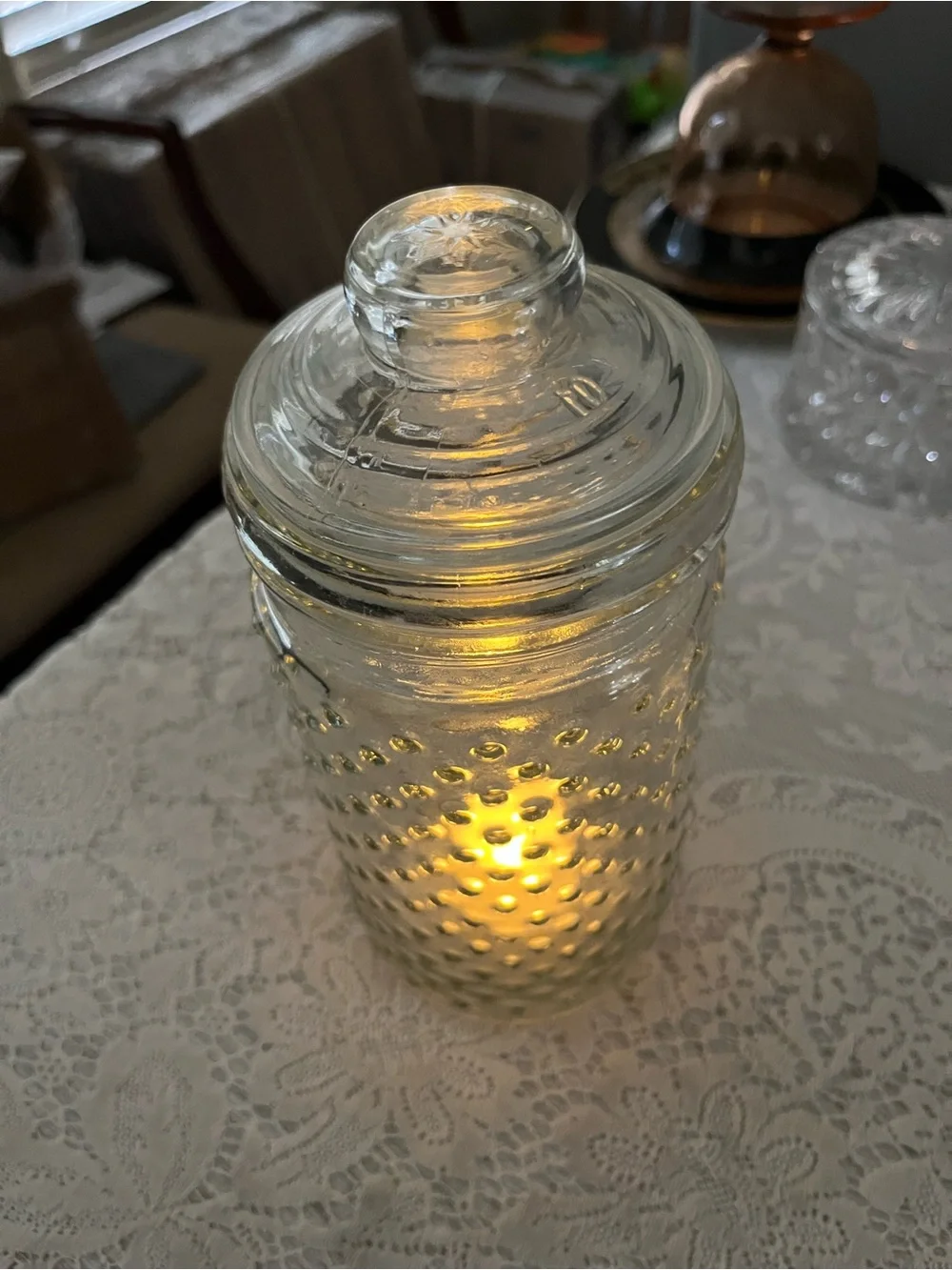 Vintage Clear Hobnail Glass Jar Fairy Lamp | Apothecary Style Decor